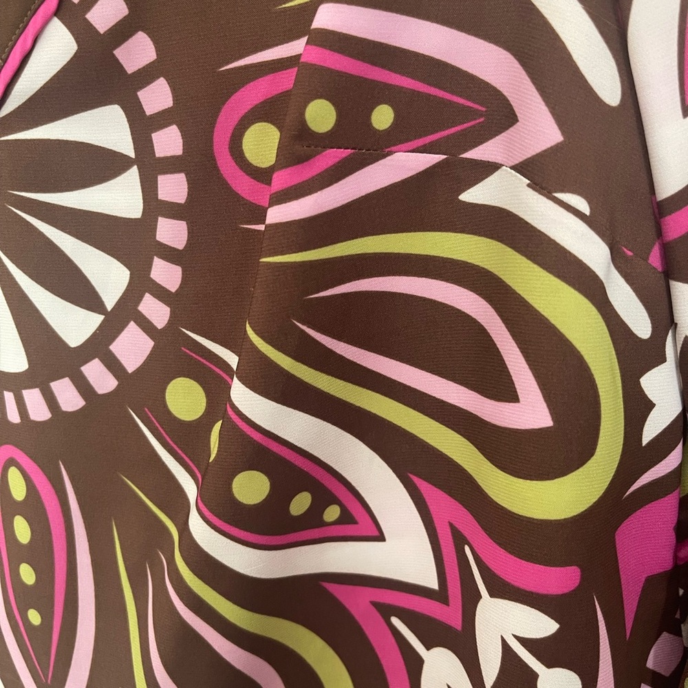 Nicole Miller size Large Brown and Pink Patterned Women's Top v-Neck tunic - Picture 3 of 9
